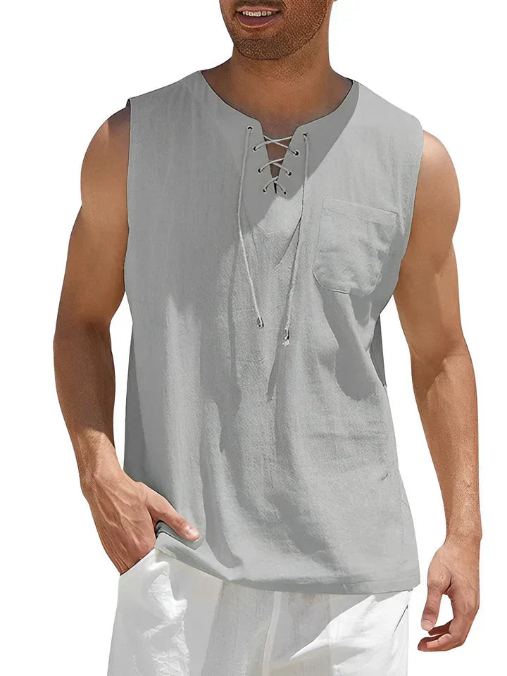 Tanktop Herren | Schnürkragen mit Brusttasche