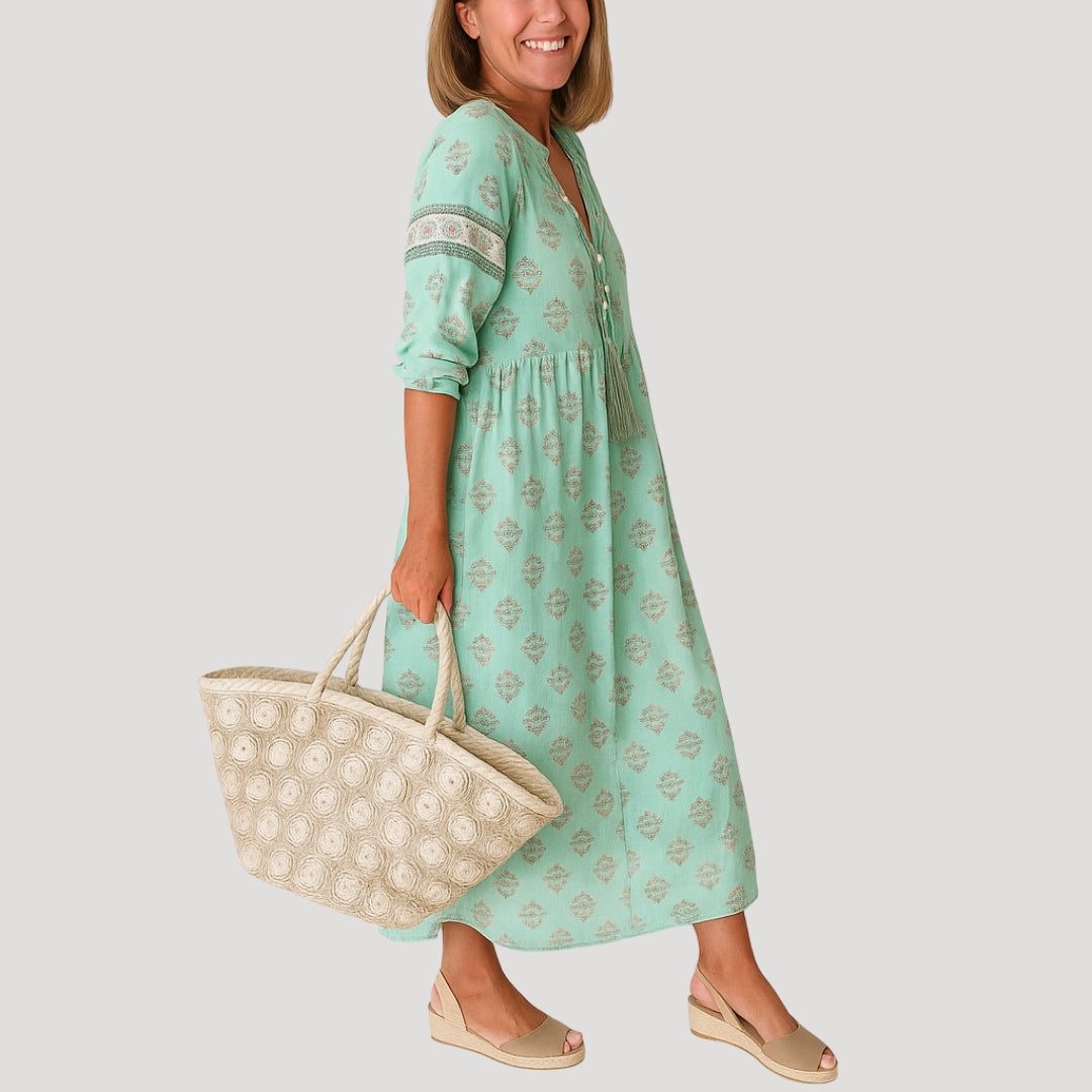 Damen Kleid | Knopfleiste mit Taschen und Midi Schnitt