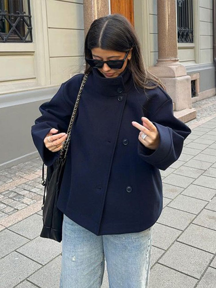 Damen Mantel | Zweireihige Knopfleiste und breiter Reverskragen