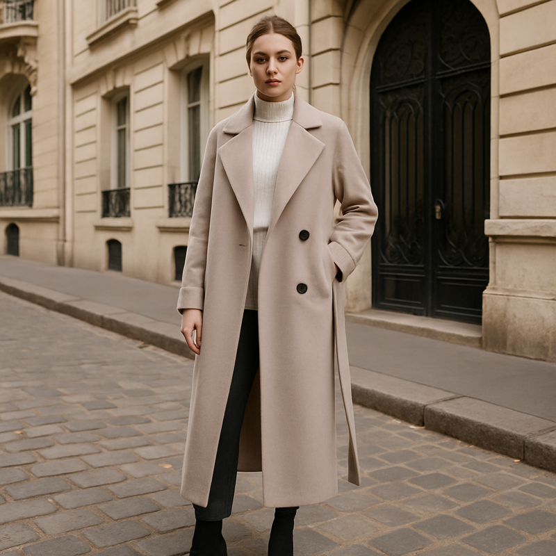 Damen Wollmantel Lang | Warmer Übergangsmantel für kalte Tage