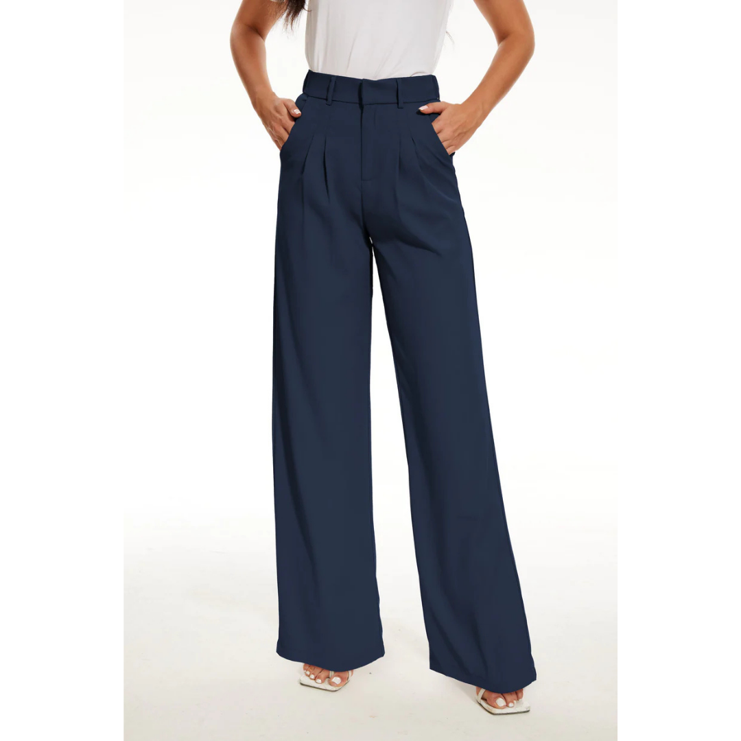 Damen Hose | hohe Taille mit weitem Bein und gerader Seitenlinie