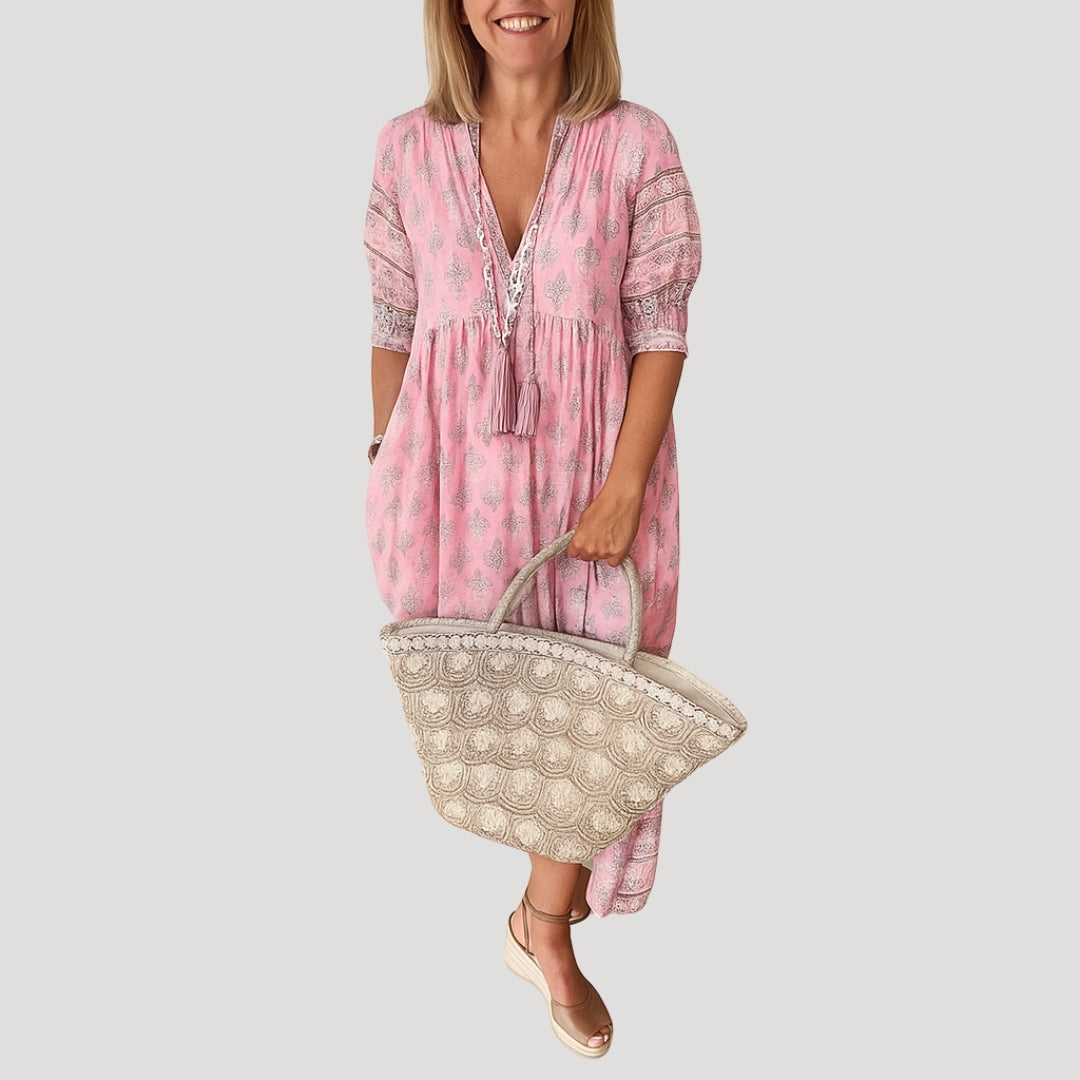 Damen Kleid | Knopfleiste mit Taschen und Midi Schnitt