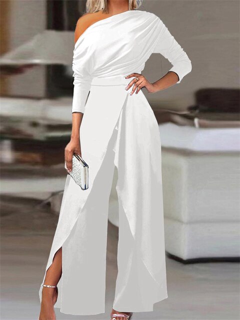 Damen Jumpsuit | One-Shoulder Schnitt mit weitem Beinverlauf