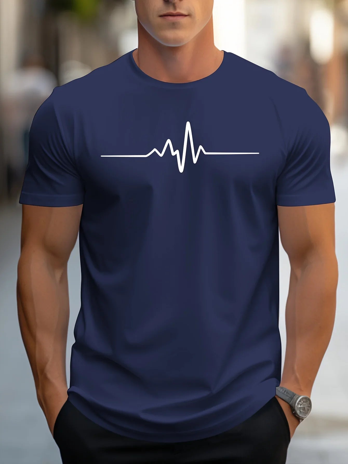 Kurzarmshirt Herren | Rundhals mit Linienmotiv