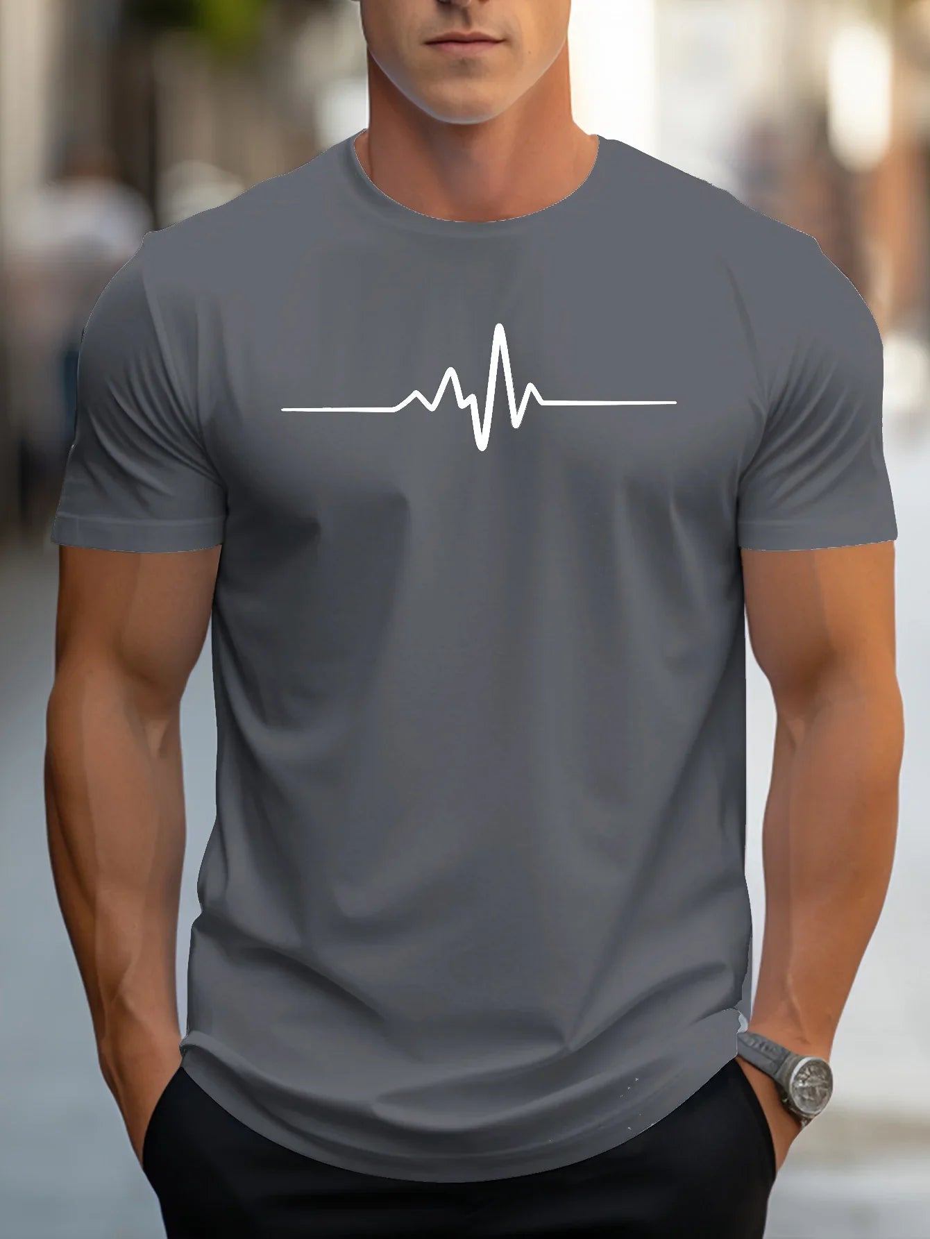 Kurzarmshirt Herren | Rundhals mit Linienmotiv