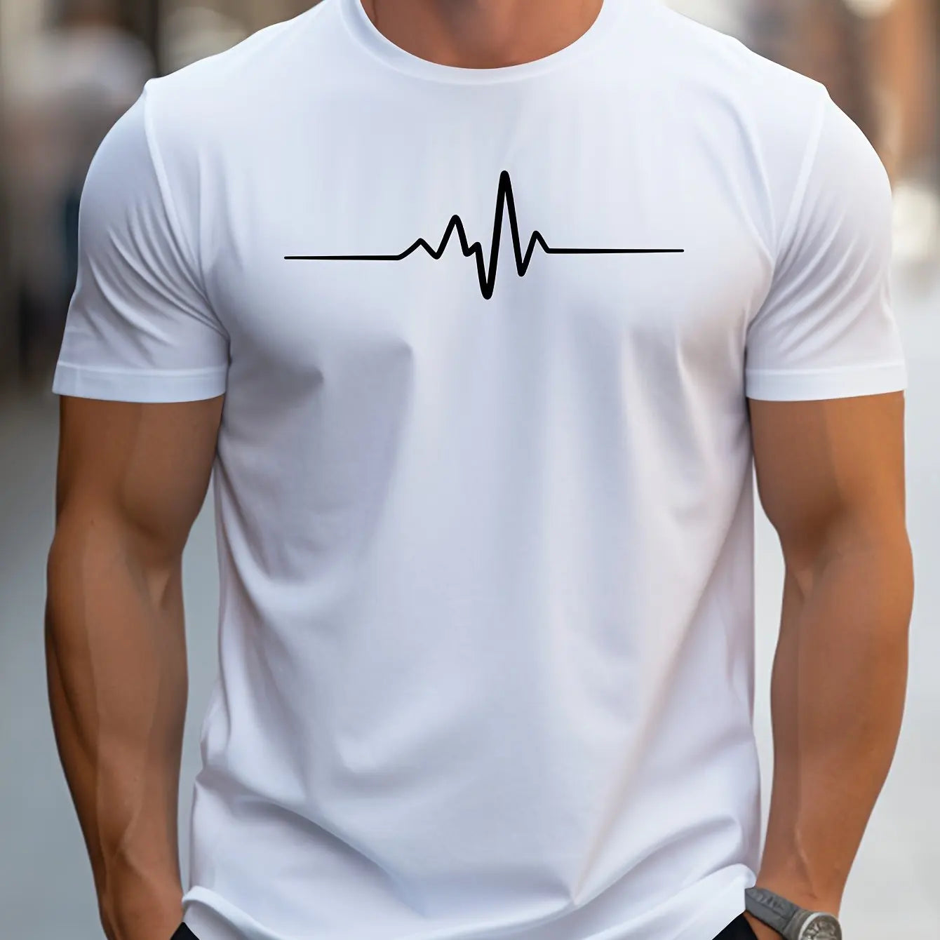 Kurzarmshirt Herren | Rundhals mit Linienmotiv