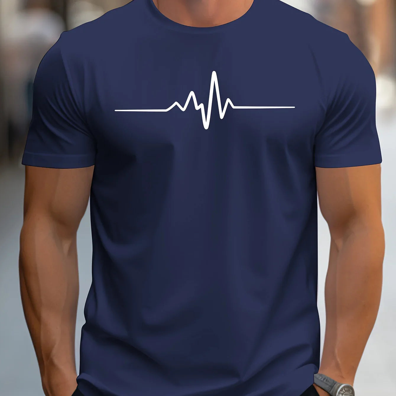 Kurzarmshirt Herren | Rundhals mit Linienmotiv