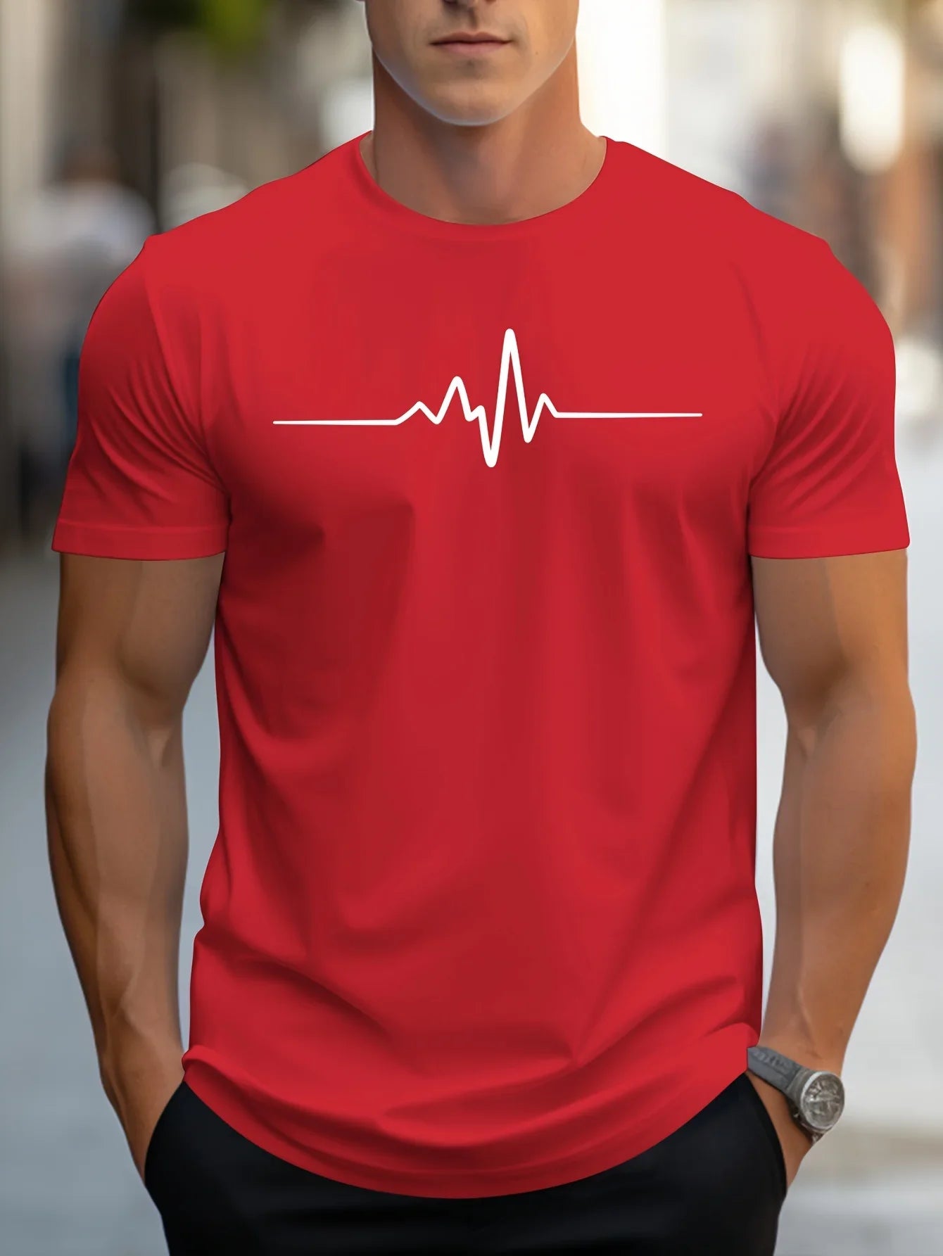 Kurzarmshirt Herren | Rundhals mit Linienmotiv