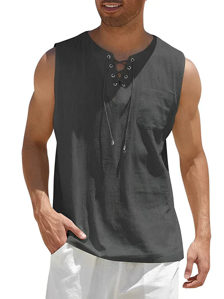 Tanktop Herren | Schnürkragen mit Brusttasche