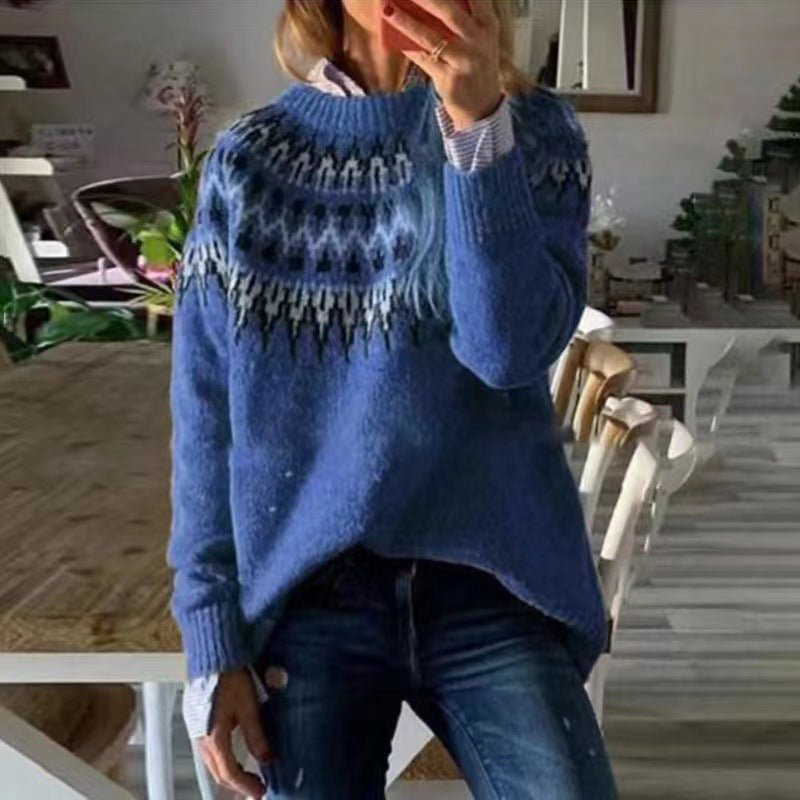 Damen Strickpullover | Norweger-Muster mit Rundhalsausschnitt