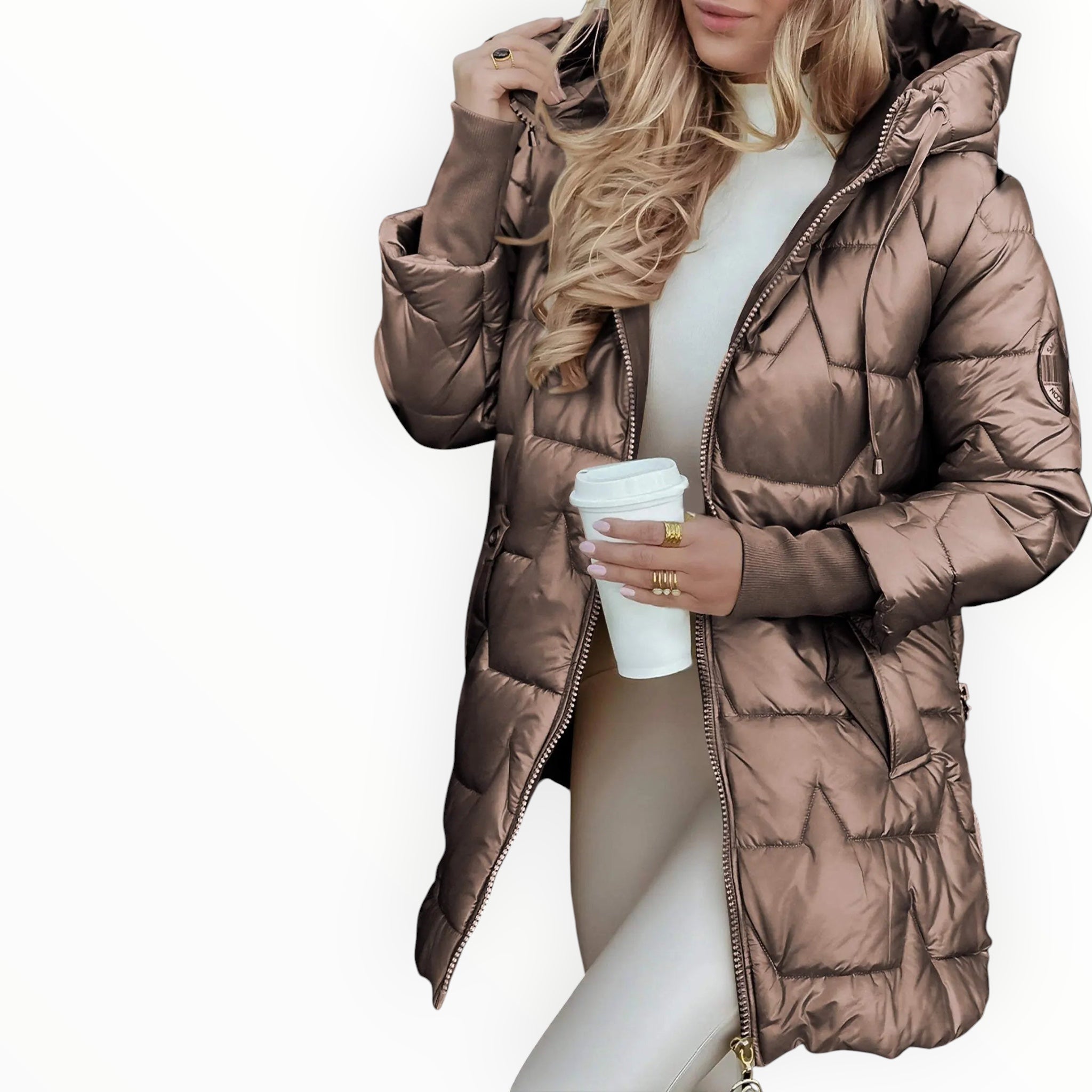 Damen Pufferjacke mit Kapuze | Geschlossene lange Form für Alltag