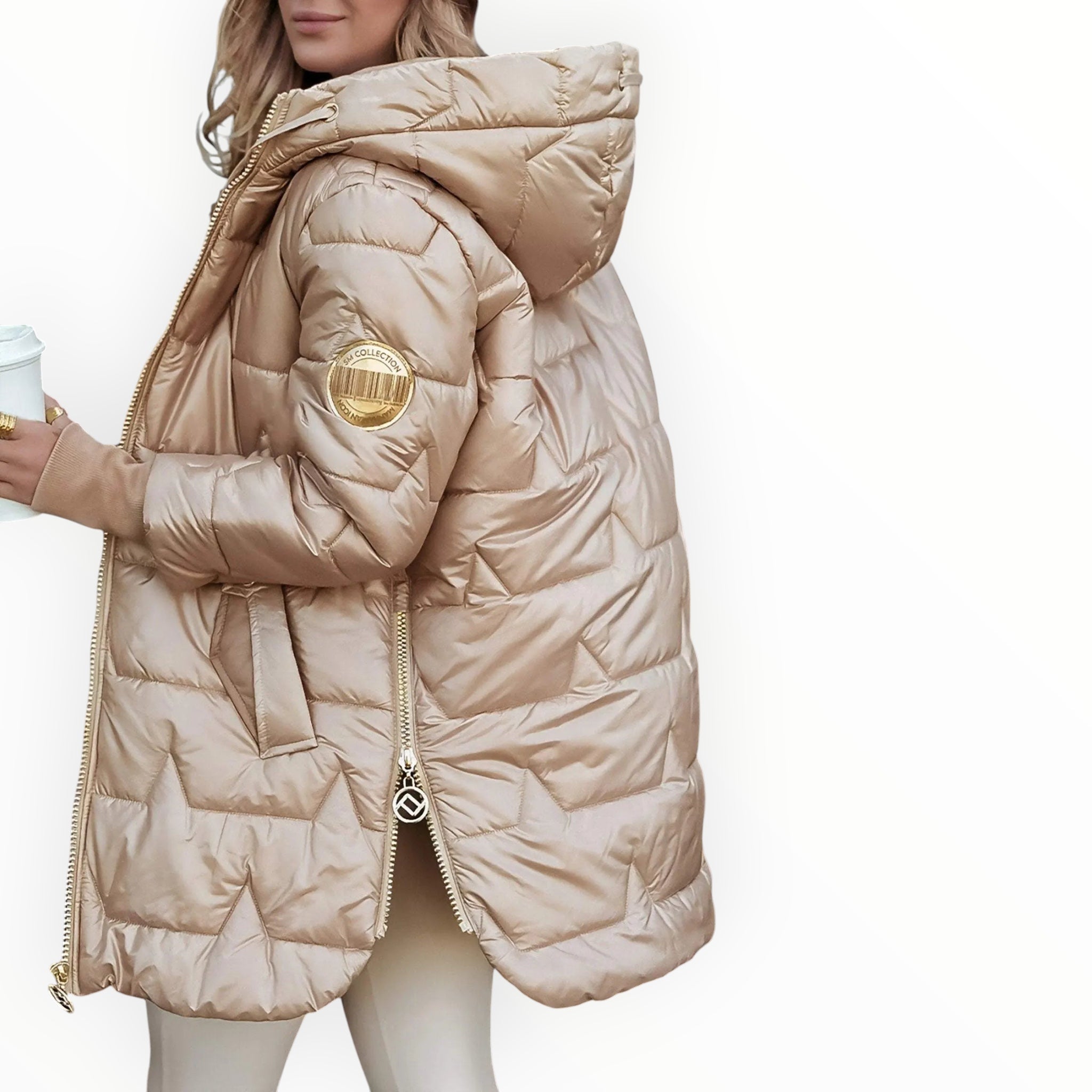 Damen Pufferjacke mit Kapuze | Geschlossene lange Form für Alltag