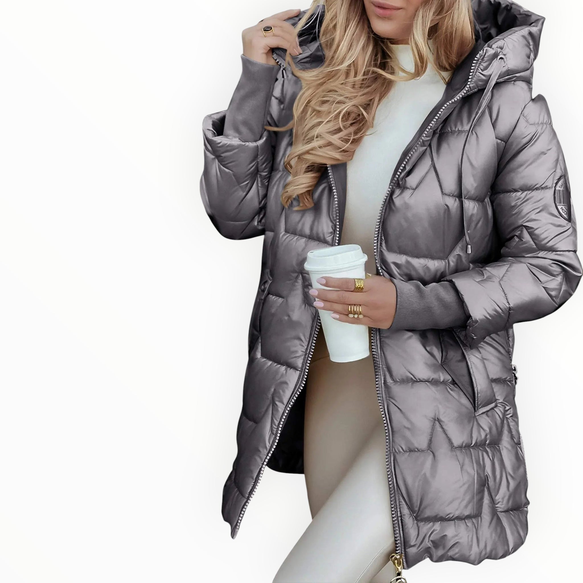 Damen Pufferjacke mit Kapuze | Geschlossene lange Form für Alltag