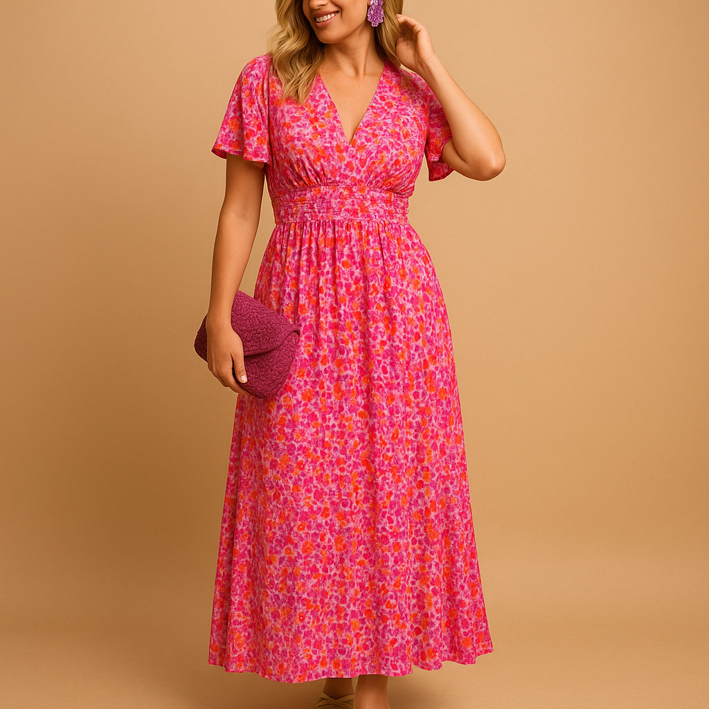 Damen Kleid | Maxilänge mit V-Ausschnitt und Taillenpartie