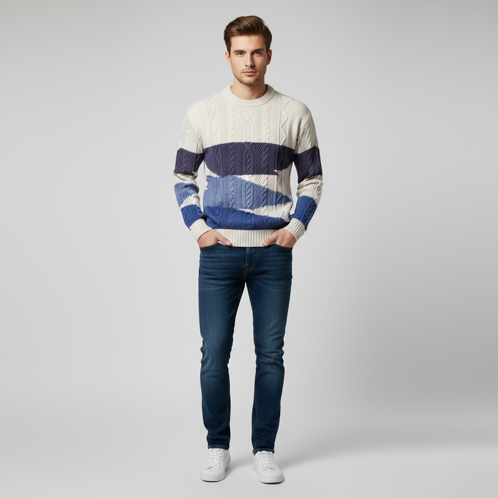 Herren Pullover | runder Ausschnitt mit Strickstruktur