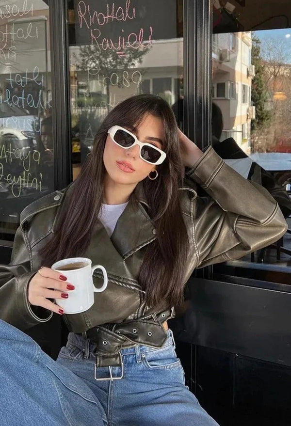 Jacke Damen | Asymmetrischer Reißverschluss mit Gürtel