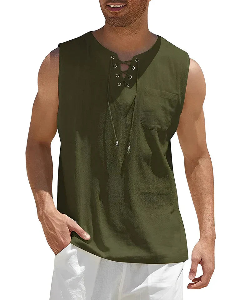 Tanktop Herren | Schnürkragen mit Brusttasche