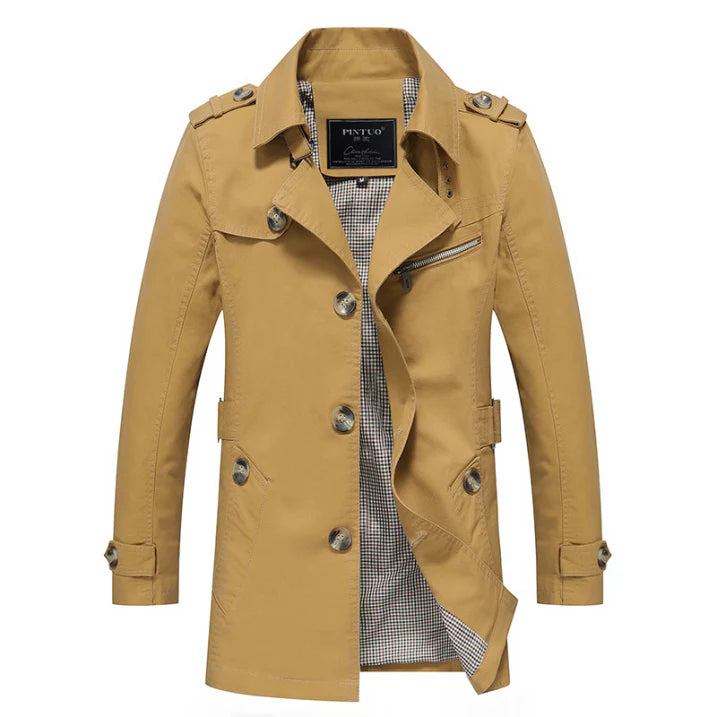 Herren Trenchcoat | langer Schnitt mit doppelreihiger Knopfleiste