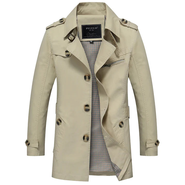 Herren Trenchcoat | langer Schnitt mit doppelreihiger Knopfleiste