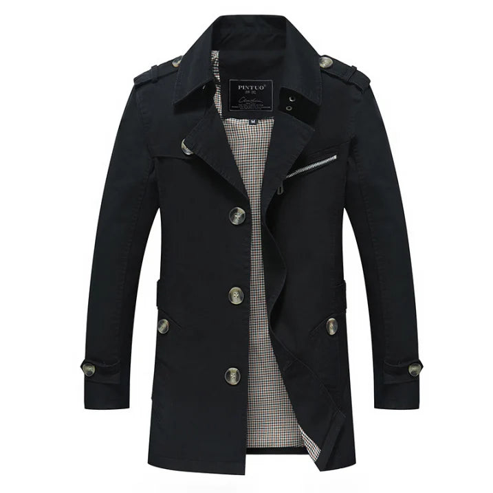Herren Trenchcoat | langer Schnitt mit doppelreihiger Knopfleiste
