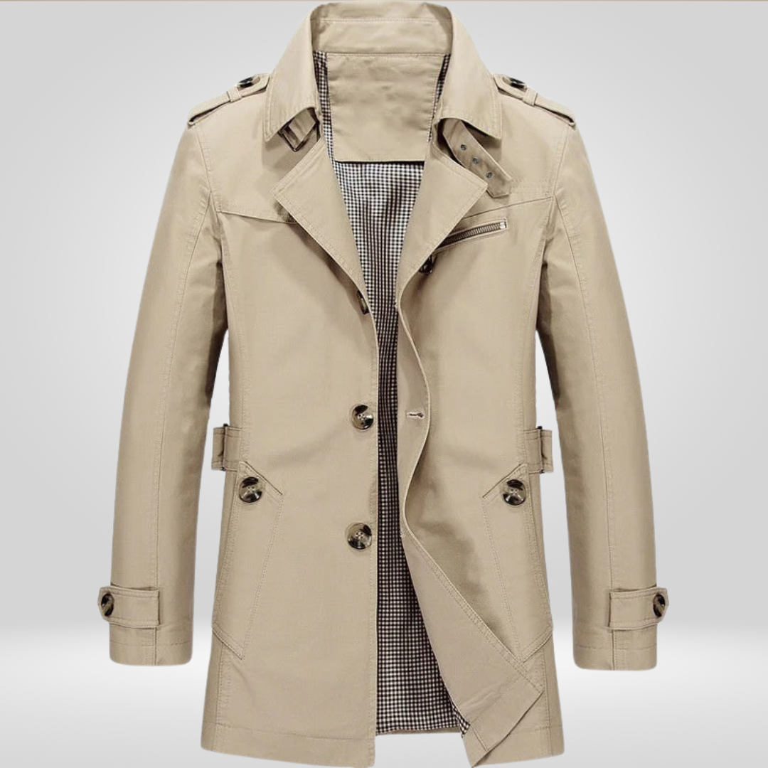 Trenchcoat Herren | Gerade Form Knopfleiste Klassische Linien