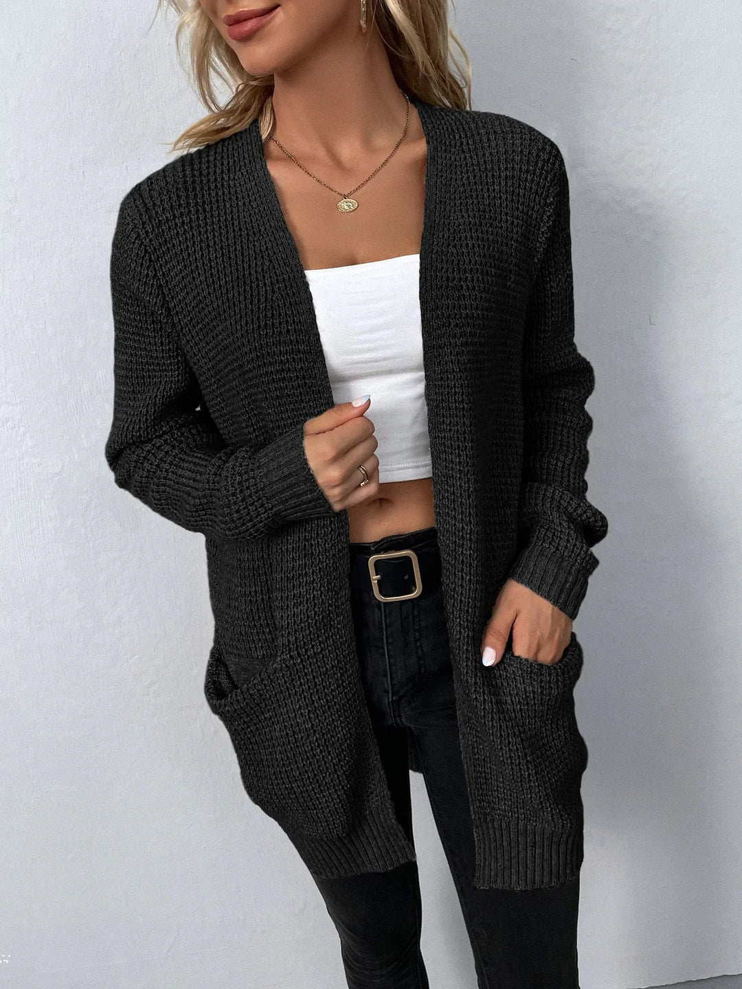 Strickjacke Damen | Offene Front mit Taschen