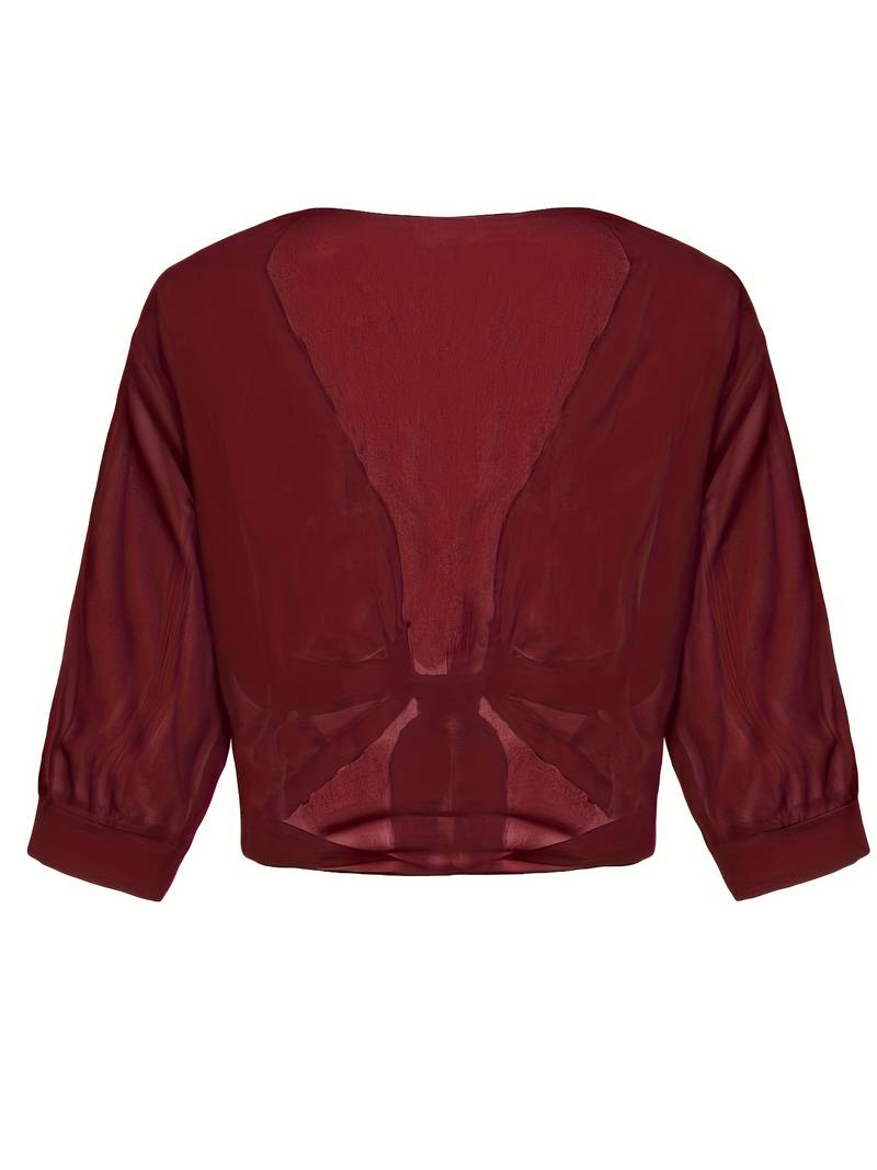 Damen Bluse | Offene Front mit Bindeelement und V-Ausschnitt