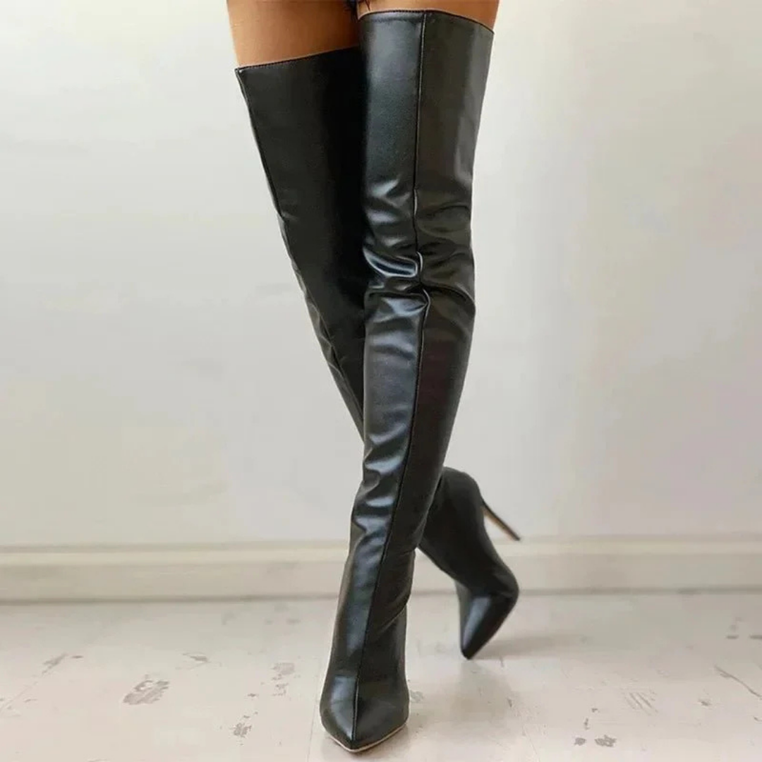 Damen Stiefel Overknee | Absatz und Reißverschluss am Schaft