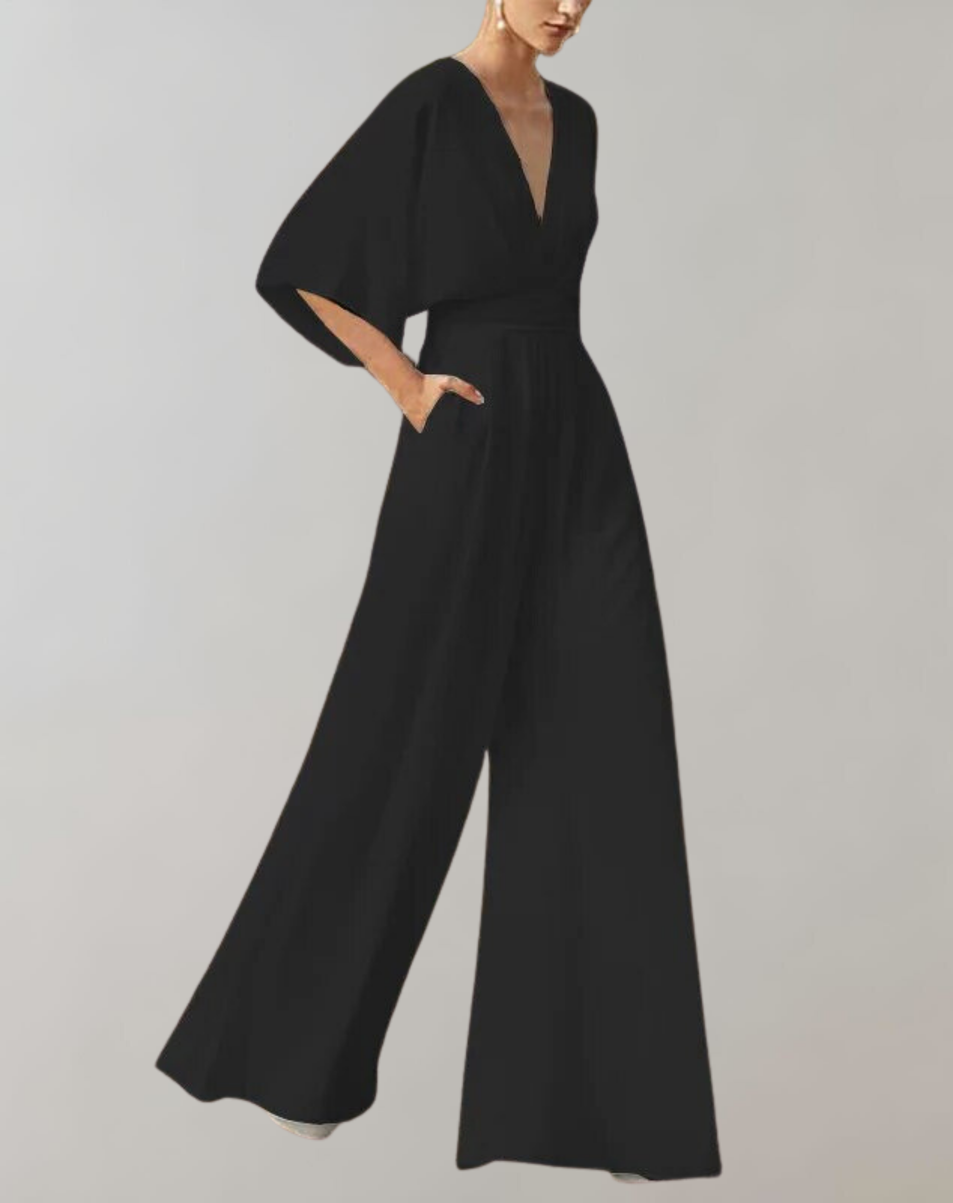 Damen Jumpsuit | V-Ausschnitt mit weiten Ärmeln und Beinverlauf