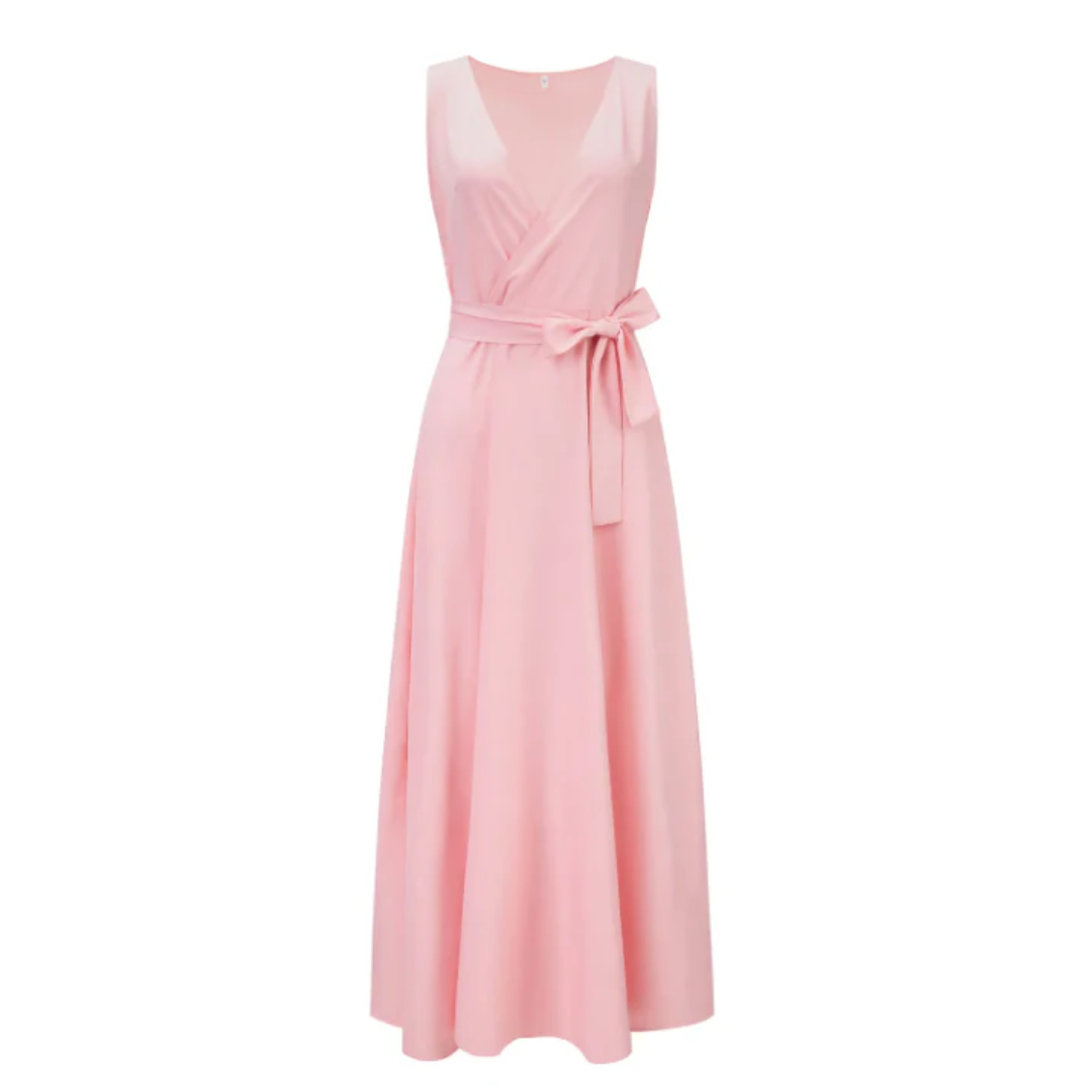 Damen Kleid | bodenlange Wickeloptik mit V-Ausschnitt