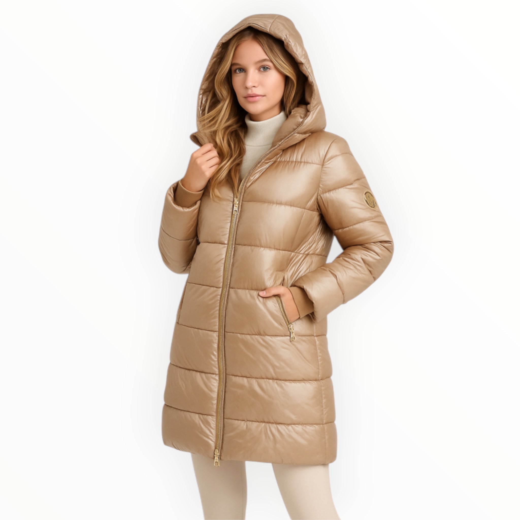 Damen Pufferjacke mit Kapuze | Geschlossene lange Form für Alltag