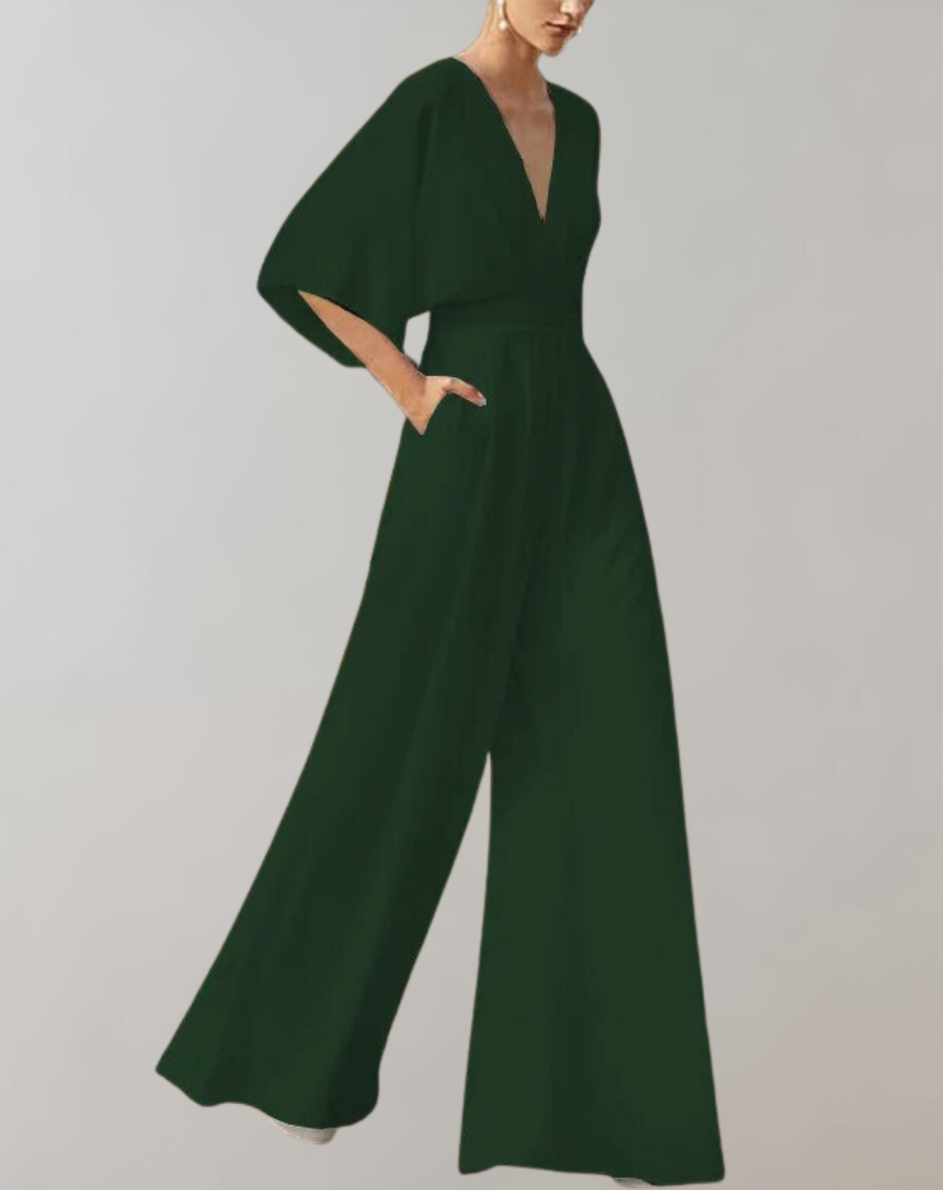 Damen Jumpsuit | V-Ausschnitt mit weiten Ärmeln und Beinverlauf