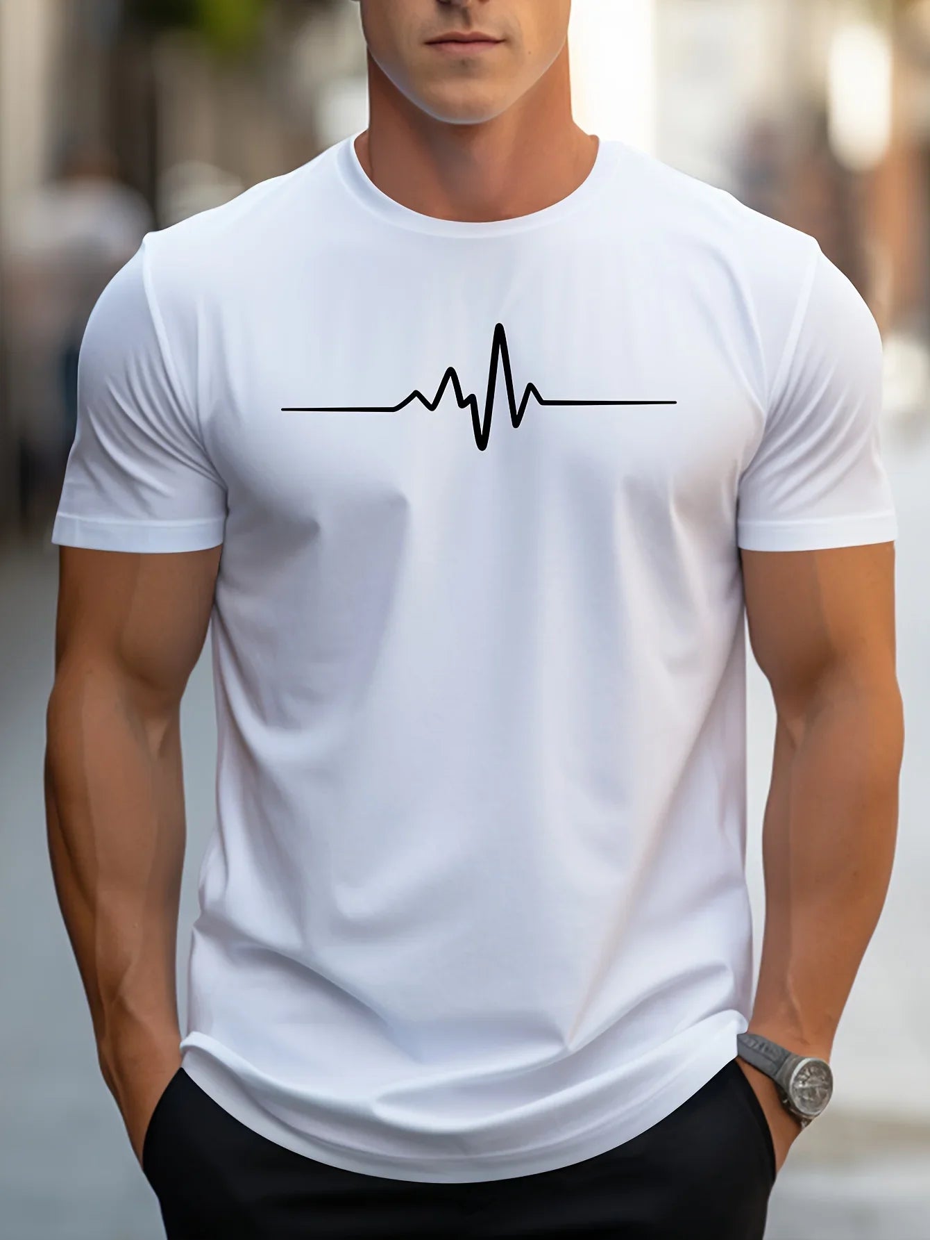Kurzarmshirt Herren | Rundhals mit Linienmotiv