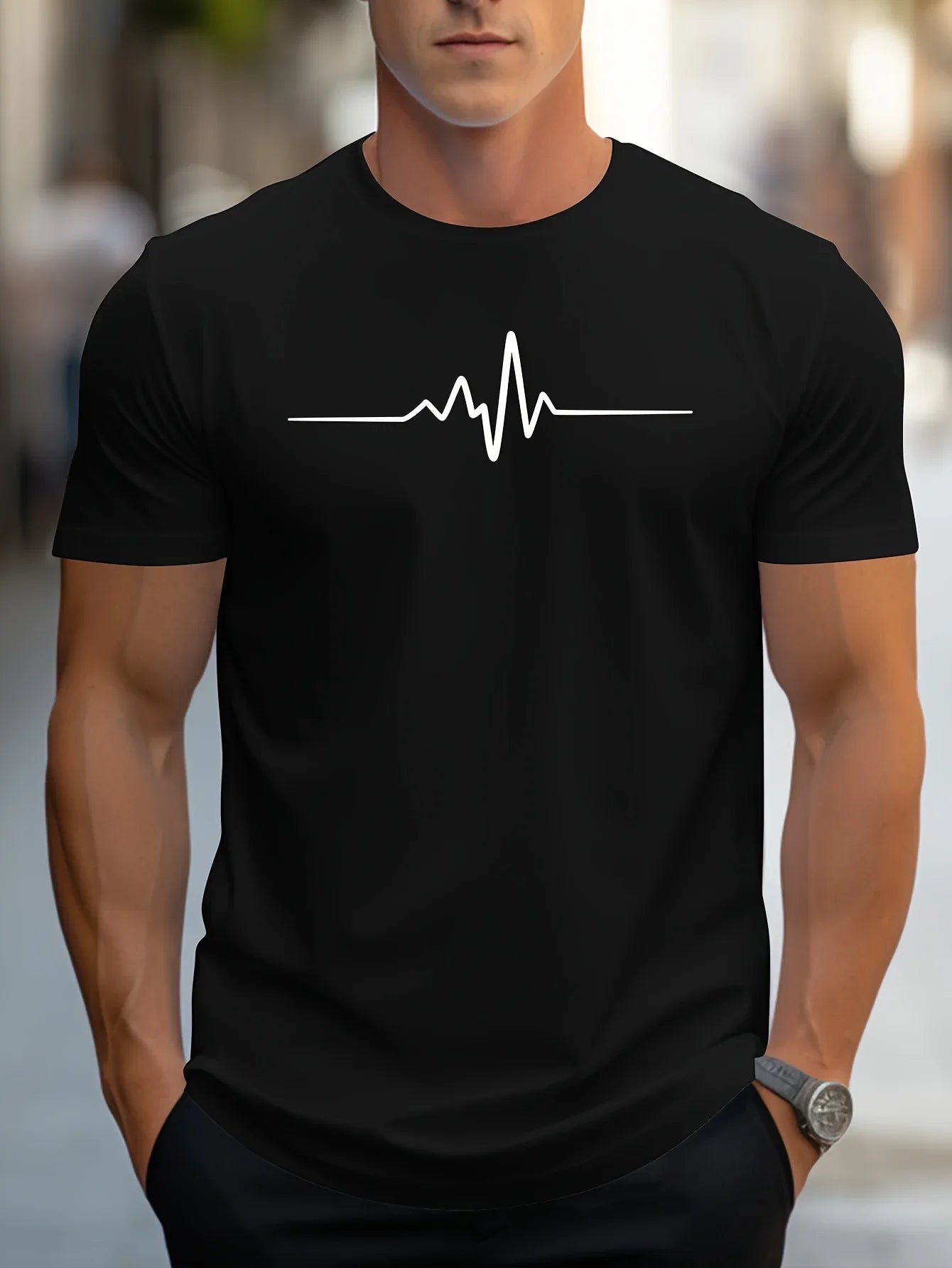 Kurzarmshirt Herren | Rundhals mit Linienmotiv
