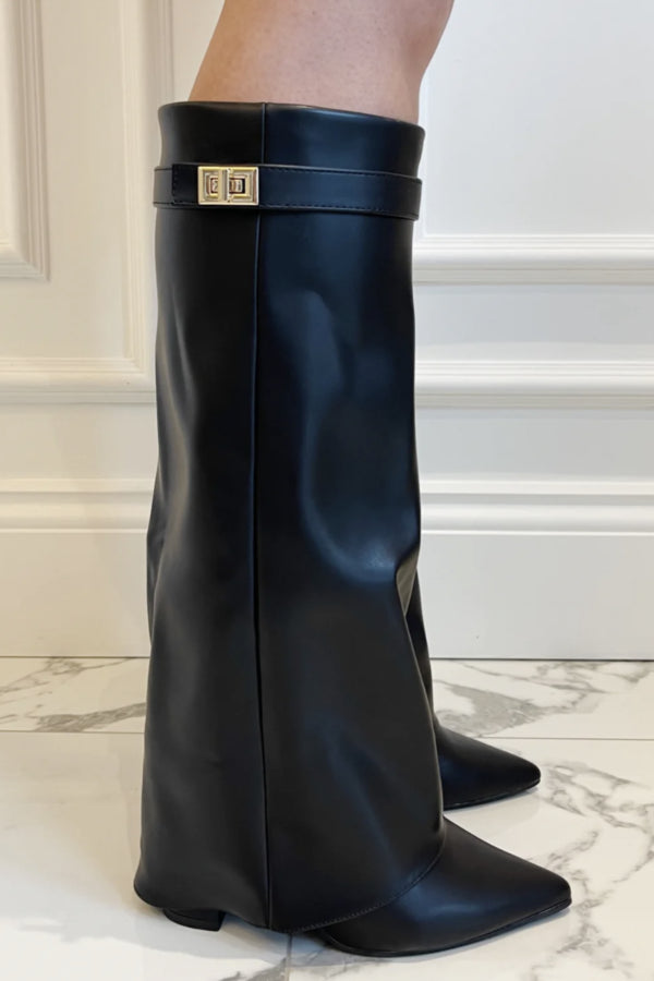 Damen Stiefel | hohe Schaftform mit Umschlagdetail und Blockabsatz