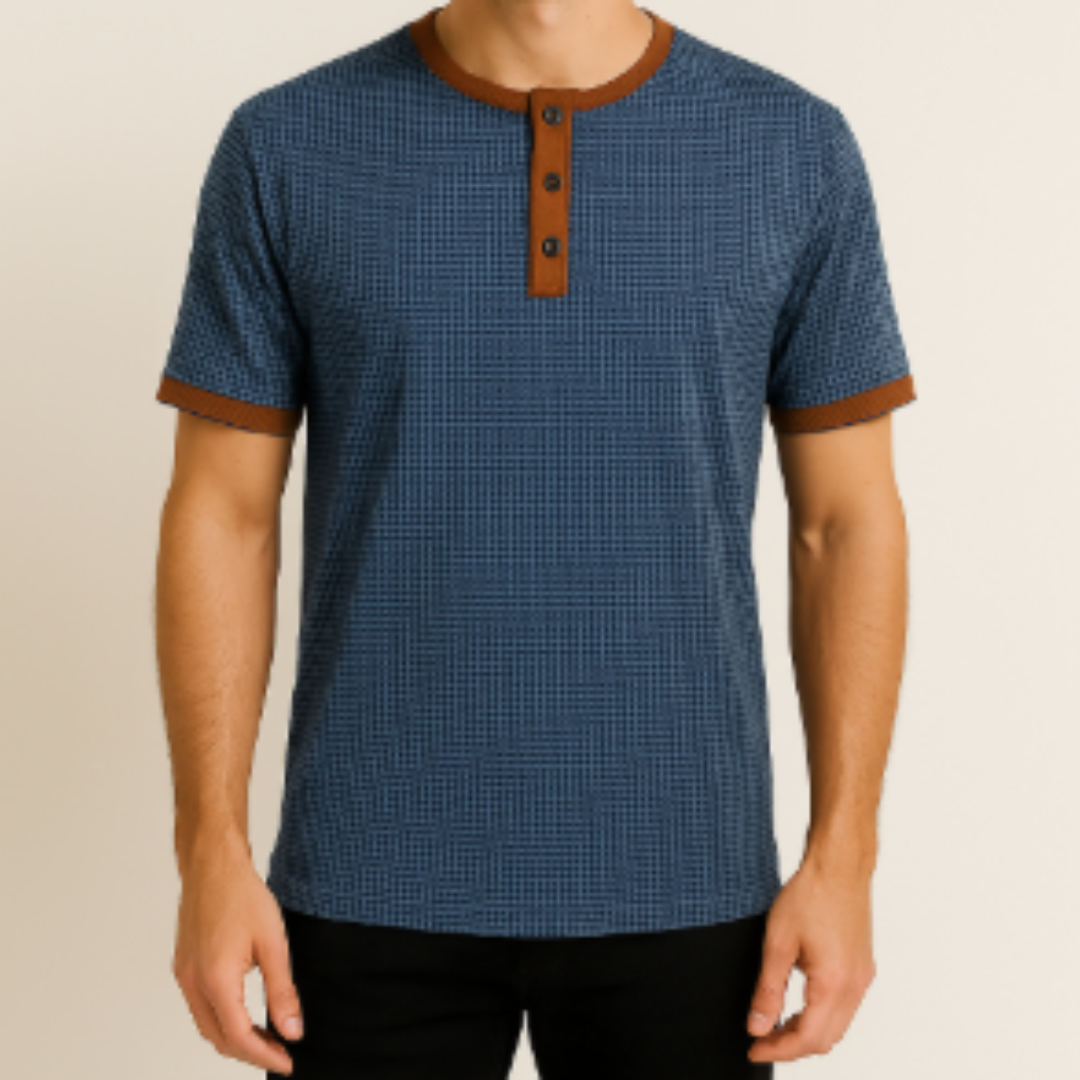 Shirt Herren | Knopfleiste mit Rundhalsausschnitt
