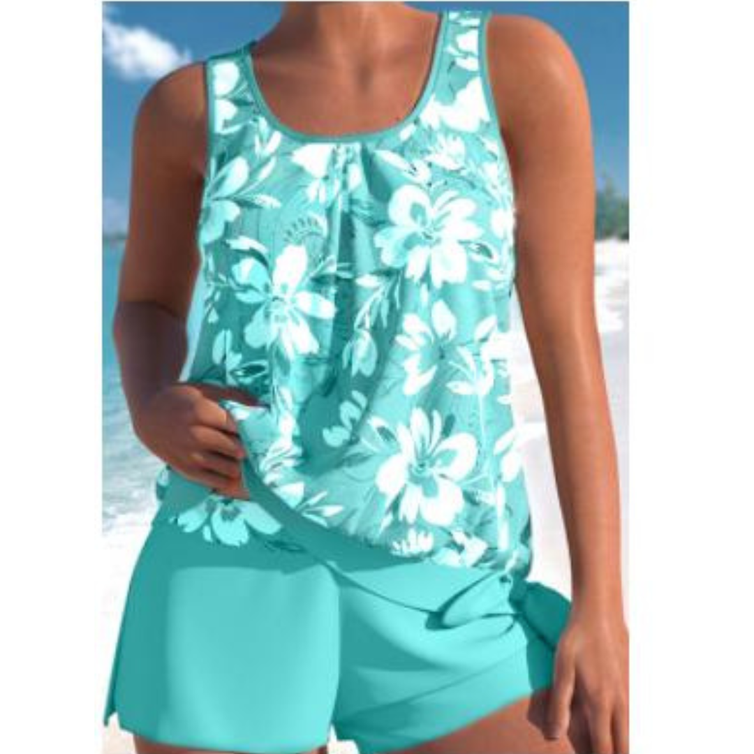 Damen Tankini-Set | Zweifarbig mit Blumendruck