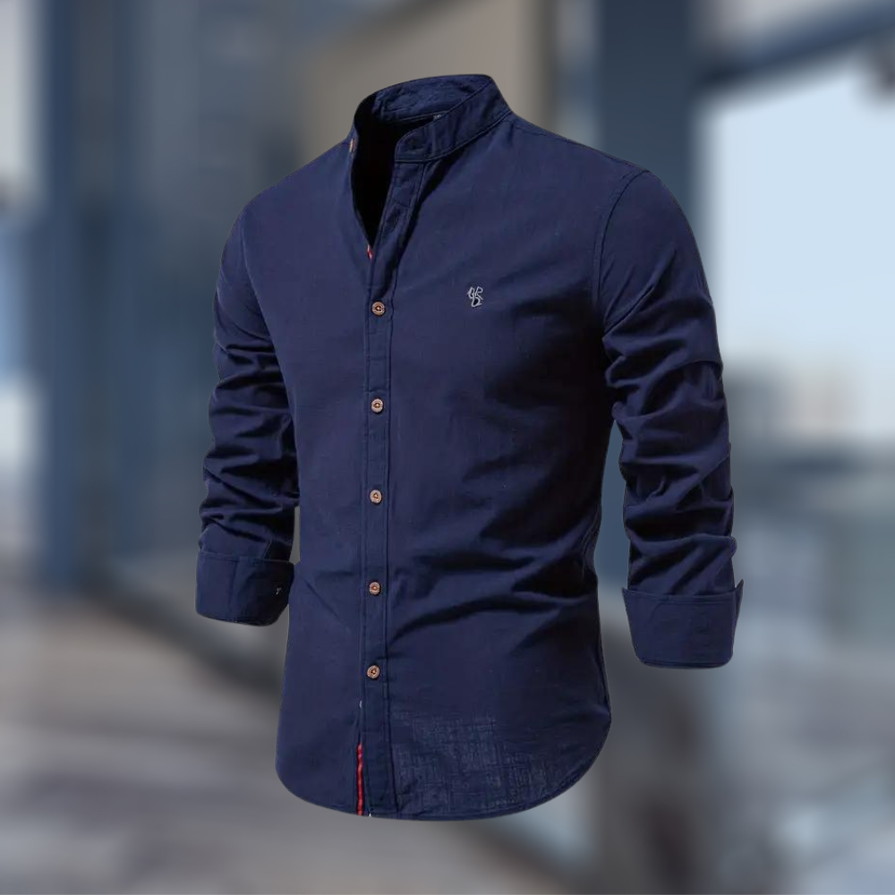 Herren Hemd | Stehkragen mit langem Ärmel und durchgehender Leiste