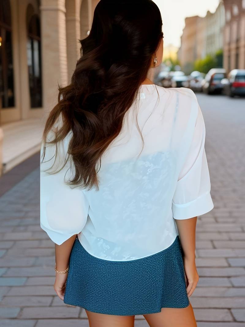 Damen Bluse | Offene Front mit Bindeelement und V-Ausschnitt