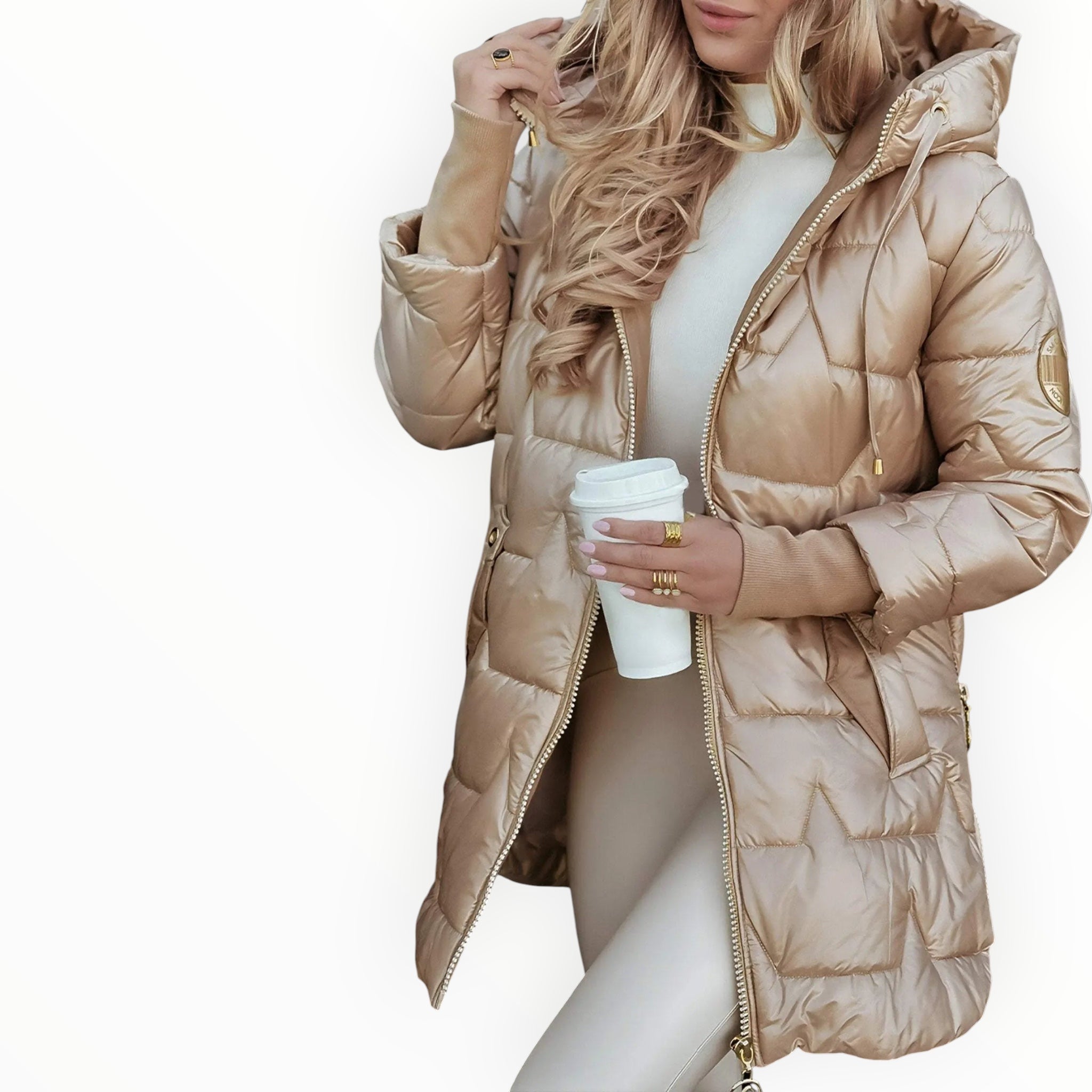 Damen Pufferjacke mit Kapuze | Geschlossene lange Form für Alltag