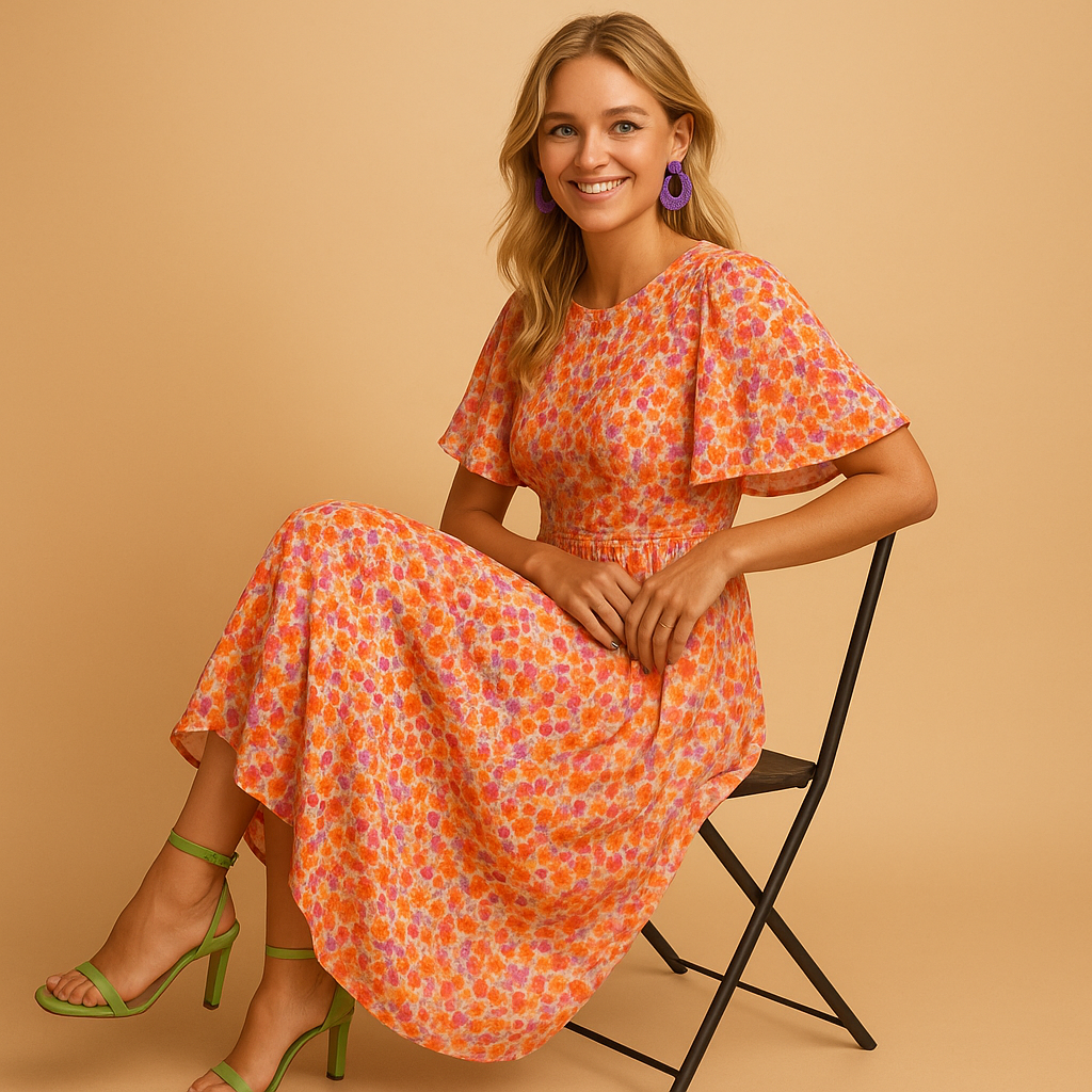 Damen Kleid | Maxilänge mit V-Ausschnitt und Taillenpartie