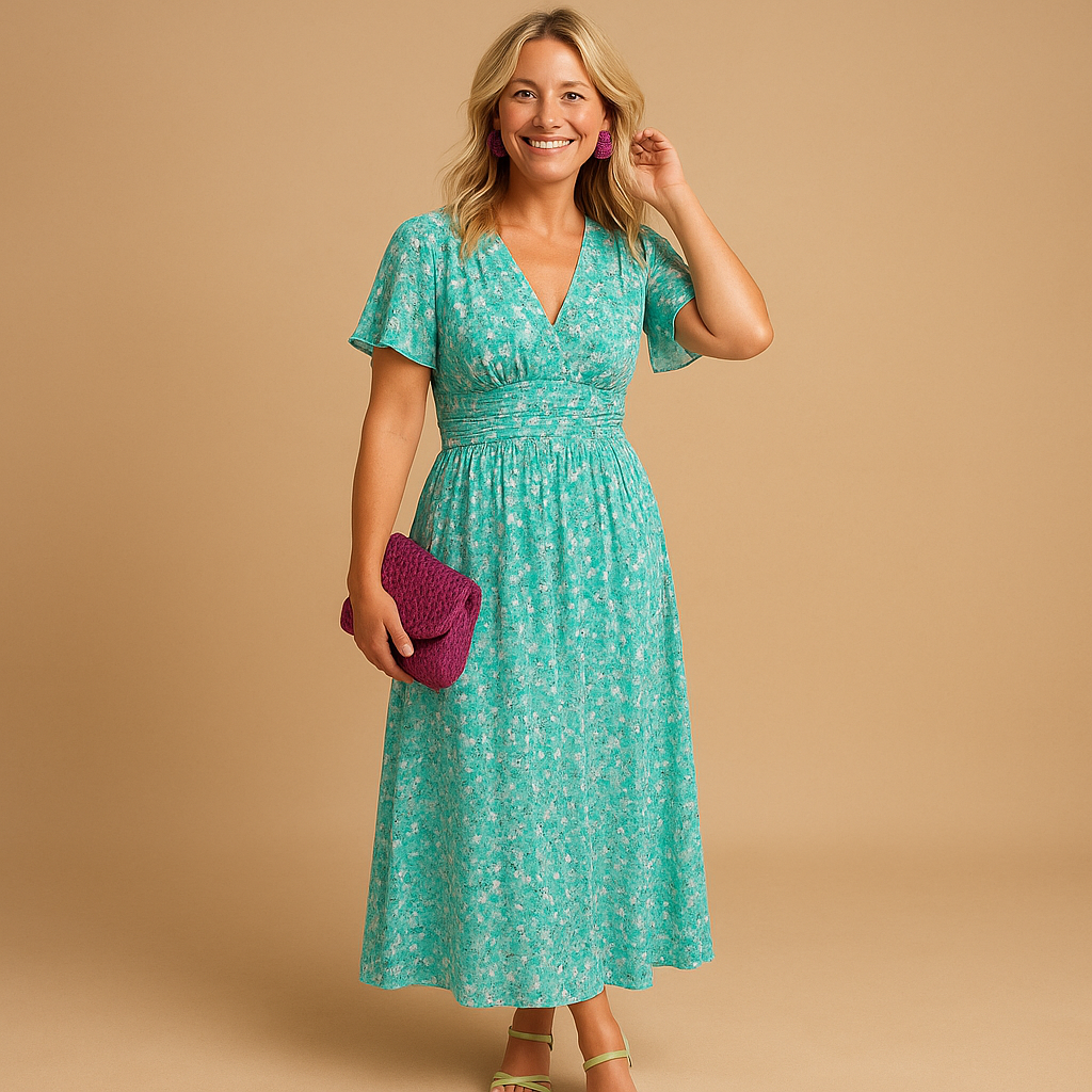 Damen Kleid | Maxilänge mit V-Ausschnitt und Taillenpartie