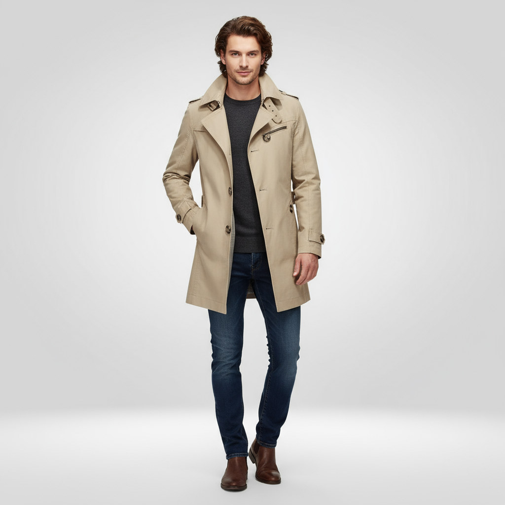 Trenchcoat Herren | Gerade Form Knopfleiste Klassische Linien