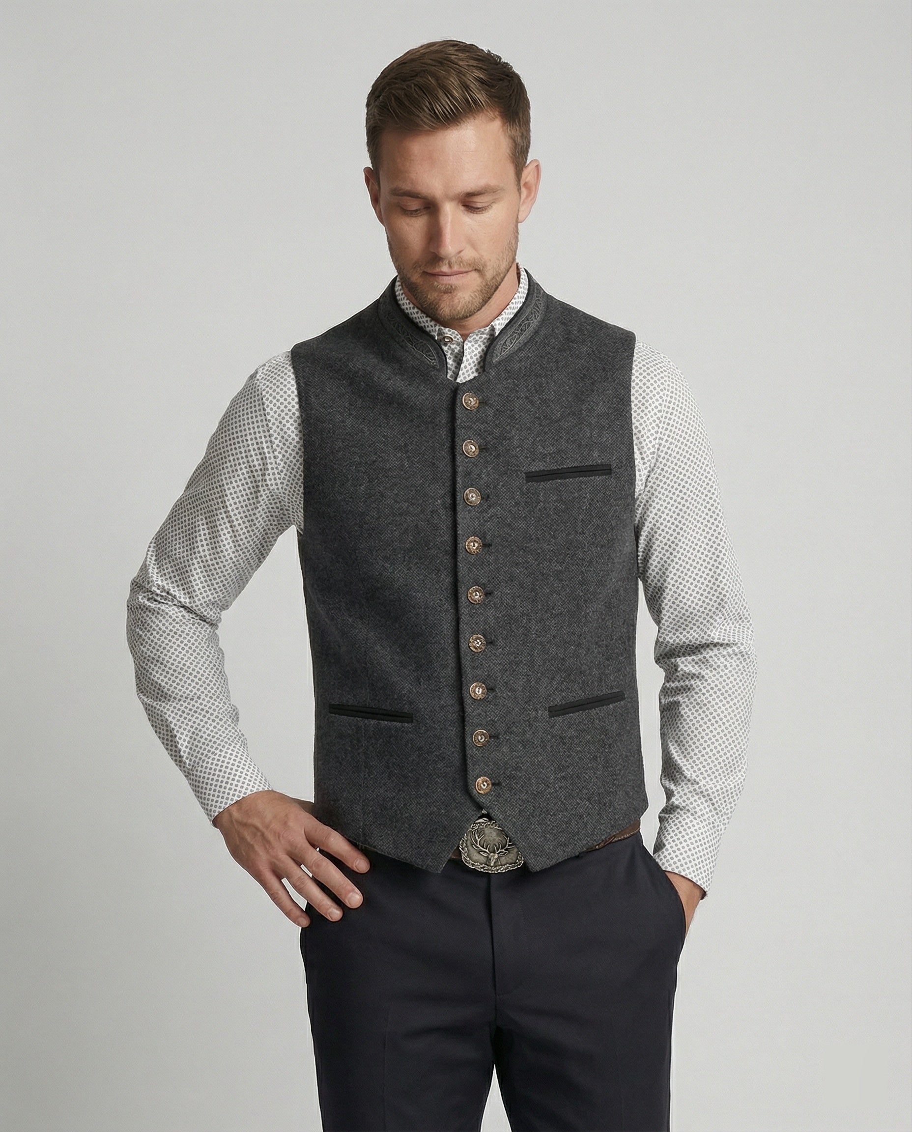 Weste Herren | Stehkragen mit Knopfleiste