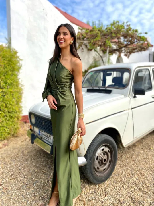 Damen Kleid | bodenlange Form mit einseitigem Schulterdesign